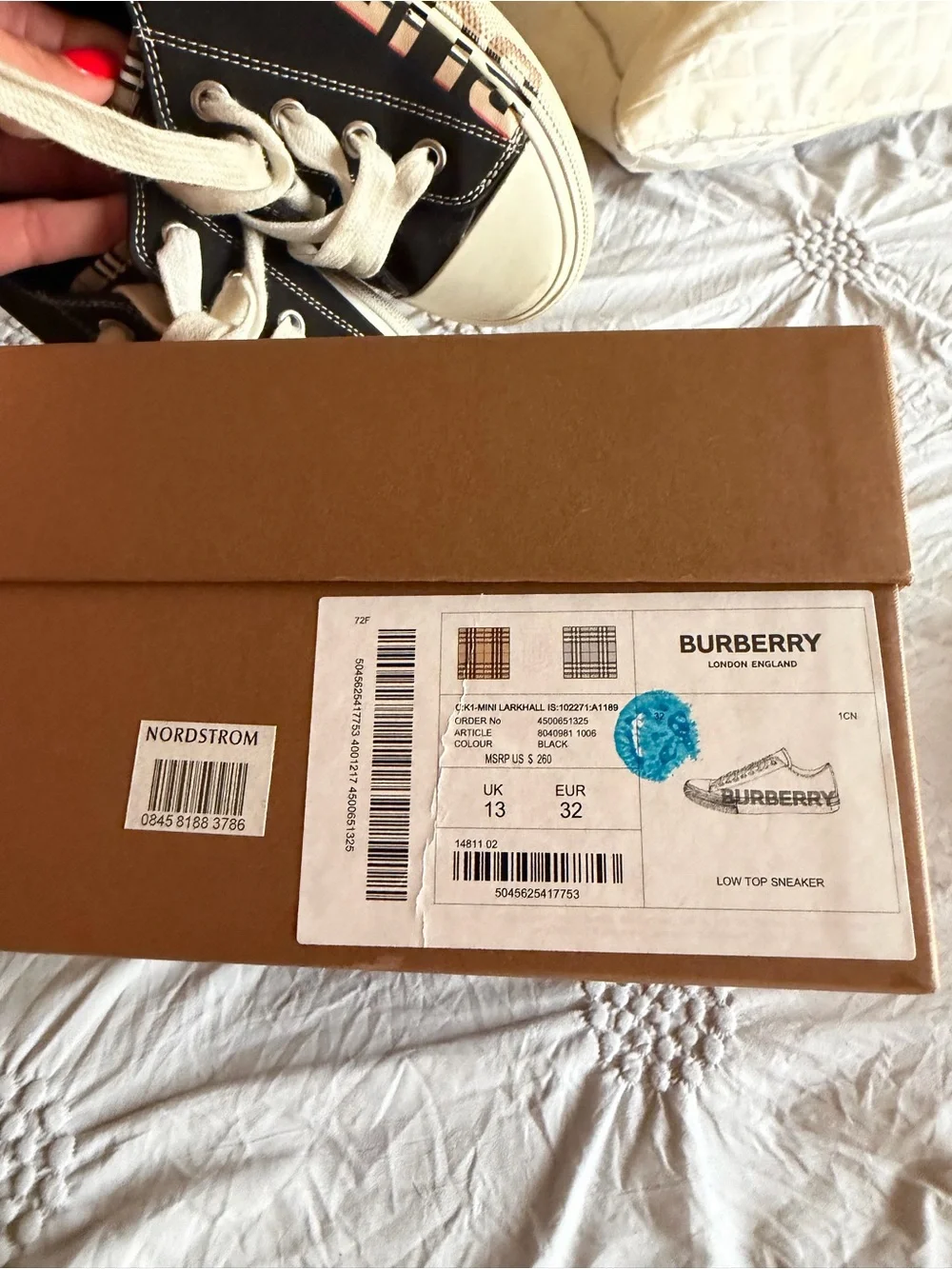 Burberry Black Canvas Kids Low-Top Sneakers with Cream Accents